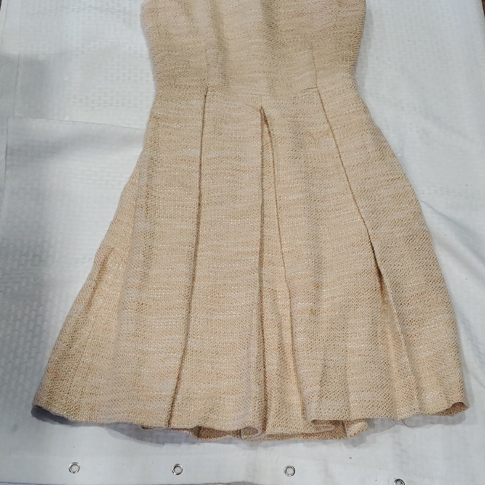 Elegant Sleeveless Beige Midi Tweed Dress Size M - Picture 10 of 13